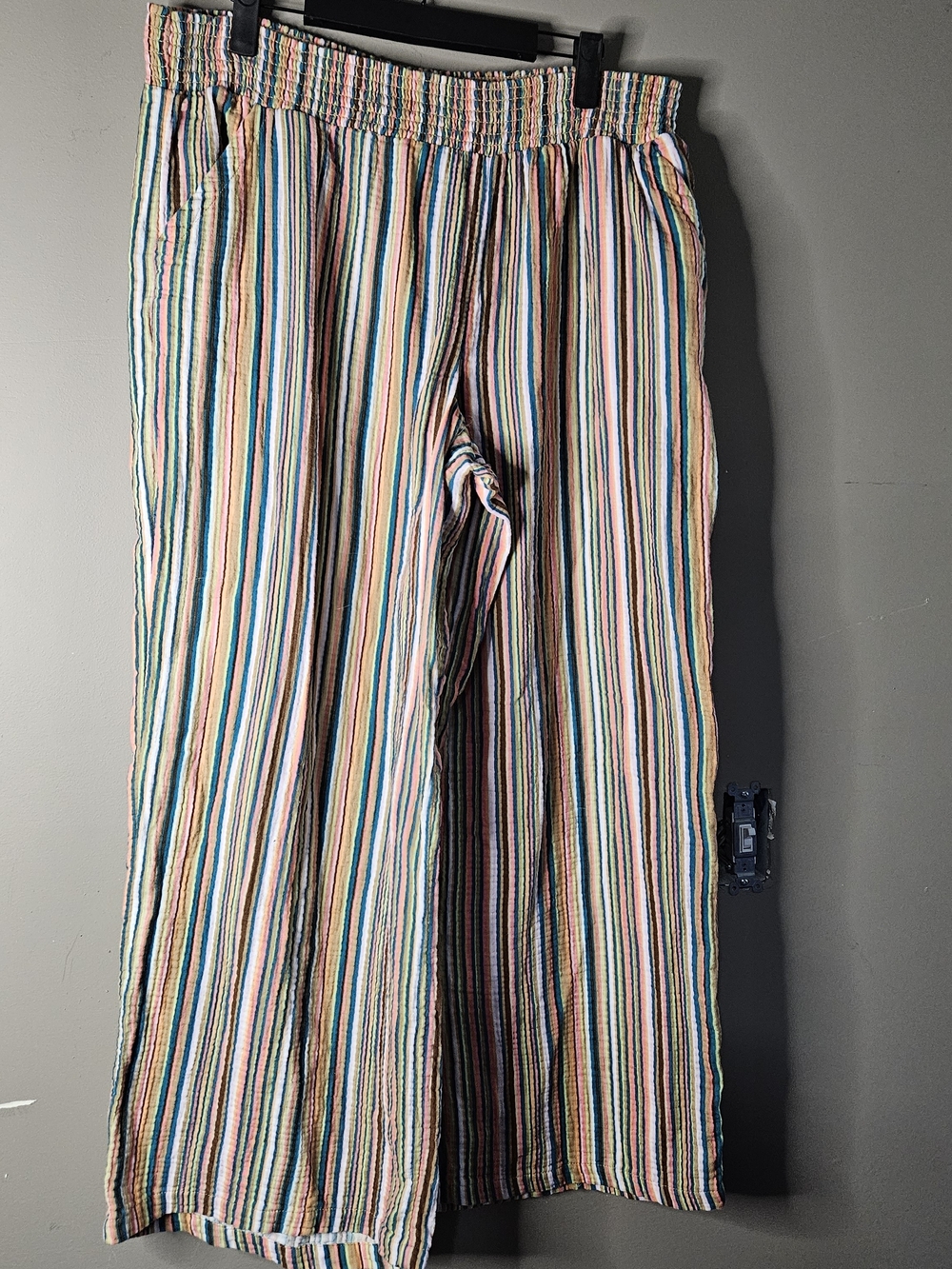 Striped Wide-Leg Smocked Waist Pants - Multicolor
